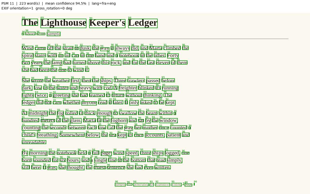 OCR confidence overlay on the same document